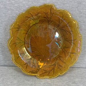 Vintage Indiana Glass Marigold Carnival Glass Platter 10" Orange Iridescent Leaf